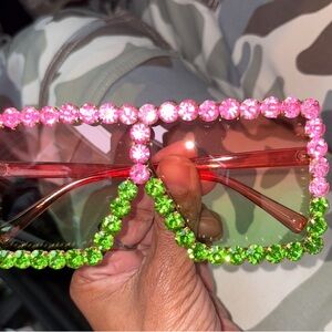 Pink and Green Rhinestone Sunglasses